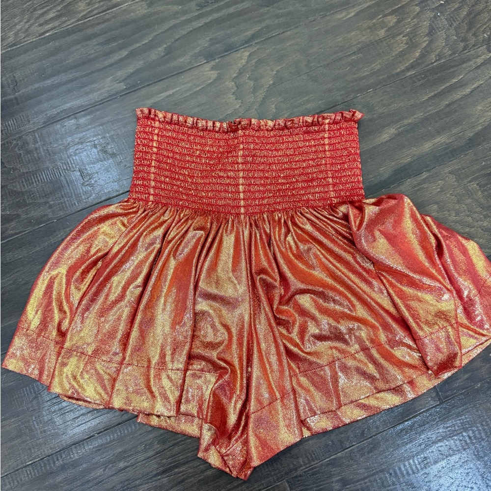 QUEEN OF SPARKLES Red and Gold High Waist Shorts